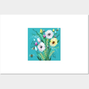 Turquoise flower Meadow Posters and Art